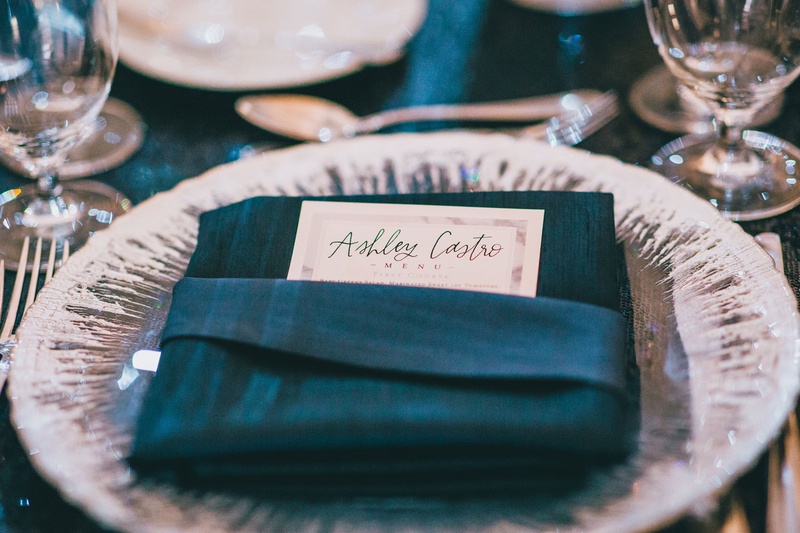 Wintry Place Setting with Menu Card
Photography: Jimmy Bui Photography
Read More:
http://www.insideweddings.com/weddings/elegant-edgy-wedding-inspired-by-disney-at-vibiana-in-downtown-la/1229/ wedding reception winter motif velvet napkkin menu card white silver charger plate