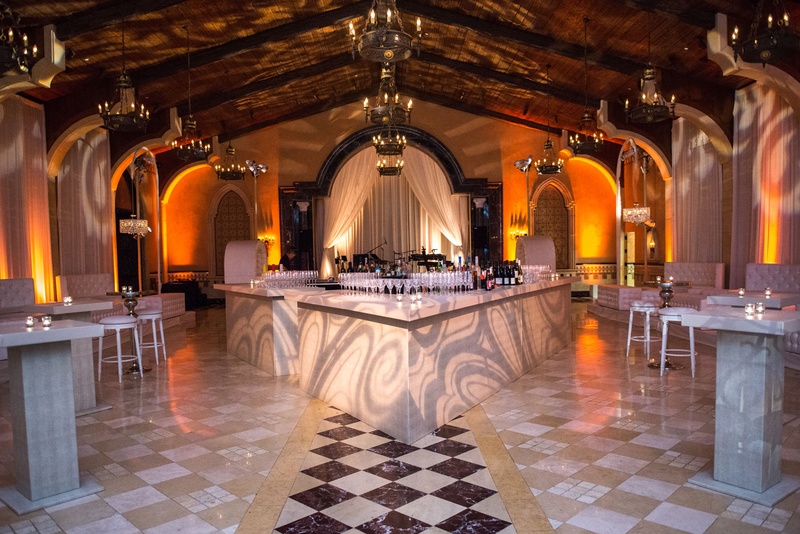 Indoor After-Party with Gobo Projections
Photography: Triple Cord Photography
Read More:
http://www.insideweddings.com/weddings/destination-wedding-with-outdoor-reception-lavish-after-party/982/ Wedding after party with light projections nightclub vibe diamond tile floor tufted furniture after