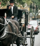 Horse Drawn Carriage
Photography: Gruber Photographers
Read More:
http://www.insideweddings.com/weddings/english-garden-inspired-fall-wedding-in-new-york-city/210/ Vintage transportation driver in top hat