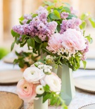 Small Centerpieces with Pastel Blooms
Photography: Justin %26 Mary Marantz
Read More:
http://www.insideweddings.com/weddings/intimate-destination-wedding-at-8th-century-abbey-in-umbria-italy/1274/ wedding reception small centerpiece pink ranunculus flowers purple flowers greenery faceted vase