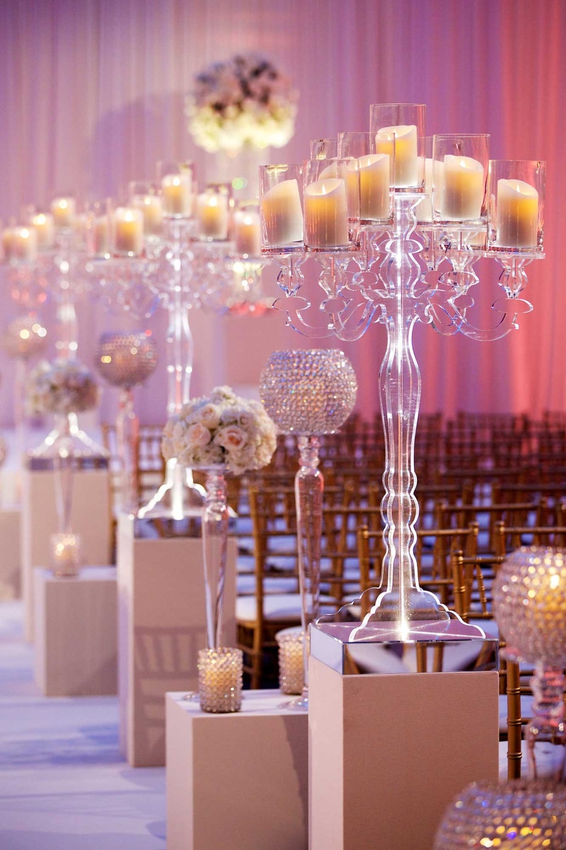 Ceremony Décor Photos Lucite Candelabra Along Aisleway Inside Weddings