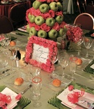 Green Apple Centerpiece
Photography: Lawrence Crandall Photography
Read More:
http://www.insideweddings.com/weddings/alice-in-wonderland-queen-of-hearts-themed-wedding/83/ Green and pink reception tablescape