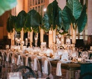 Elephant Ear Centerpieces on Long Table