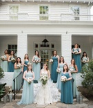 Bridesmaids in Shades of Blue
Photography: Allison Lewis Photography
Read More:
http://www.insideweddings.com/weddings/elegant-alfresco-garden-party-wedding-with-pastel-color-palette/1024/ bride in mermaid lace gown, bridesmaids in teal, blue, and sea green convertible dresses