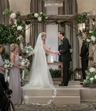 Laughing Through Vow Exchange
Photography: Melani Lust Photography
Read More:
http://www.insideweddings.com/weddings/indoor-ceremony-and-tented-reception-with-modern-neutral-palette/1073/ bride and groom laughing during their ceremony, indoor ceremony with wooden chuppah, cathedral veil