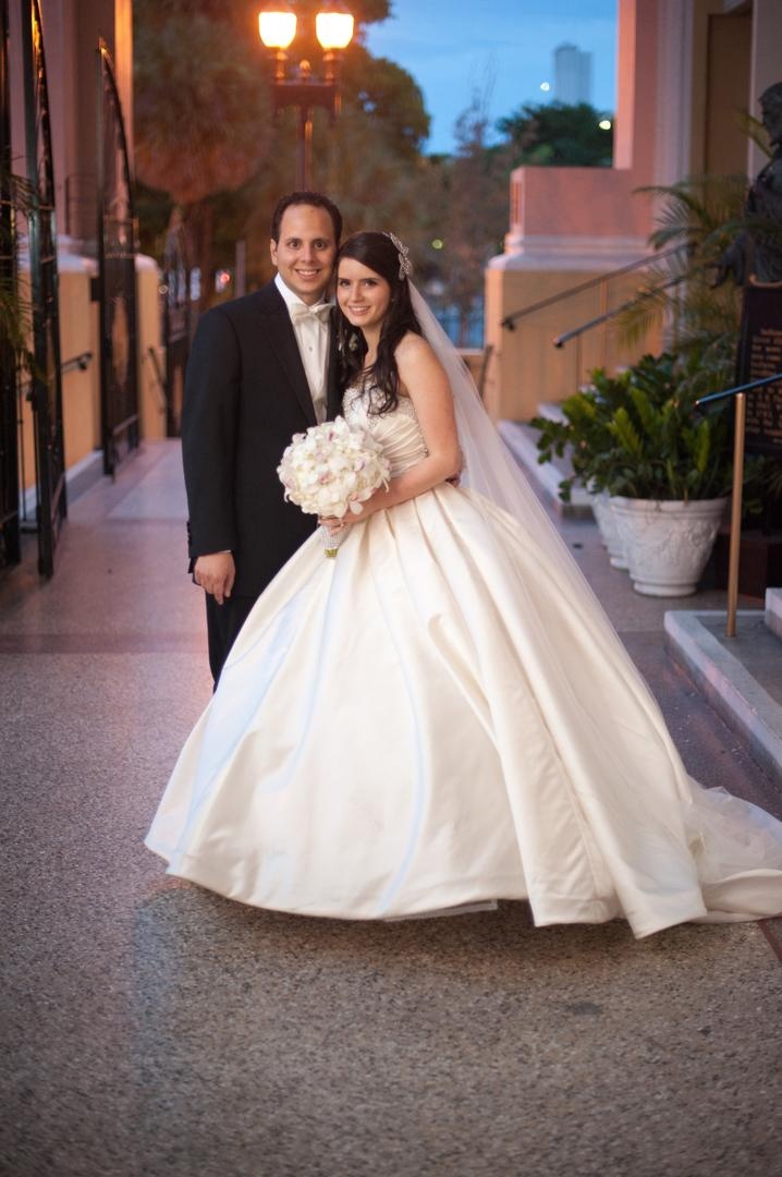 Miami Wedding Couple
Photography: Justin Marantz
Read More:
http://www.insideweddings.com/weddings/unforgettable-miami-wedding-with-acrobats-tiger-cubs-fireworks/437/ Bride in ball gown and groom smile in Florida
