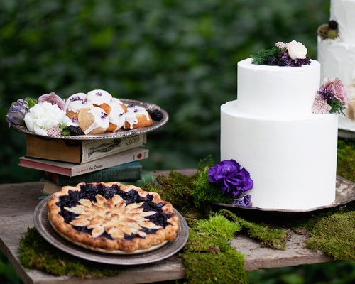 Outdoor Wedding Reception Dessert Table With Teacakes Berry Pie And White Cake Outdoor Wedding Reception Dessert Table With Teacakes Berry Pie And White Cake