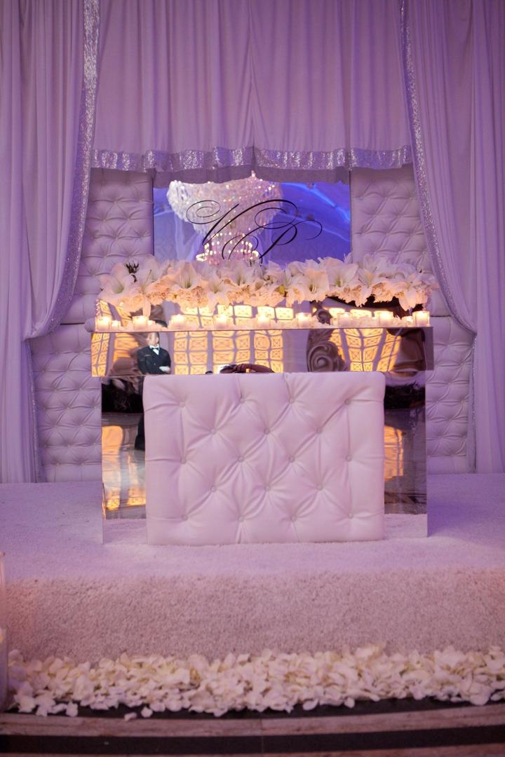Bride and Groom's Alcove
Photography: Josh Lynn Photography
Read More:
http://www.insideweddings.com/weddings/purple-white-gold-new-jersey-celebration/339/ Wedding reception with fabric draped alcove for bride and groom