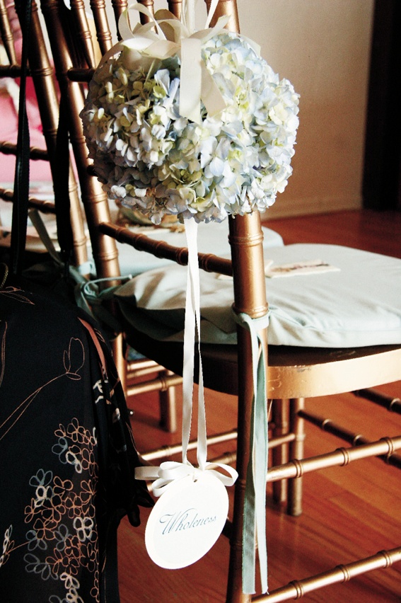Ceremony Chair Décor
Photography: ASI Photography
Read More:
http://www.insideweddings.com/weddings/gold-blue-green-new-york-city-summer-wedding/181/ Ribbon and flower decorations on aisle chairs