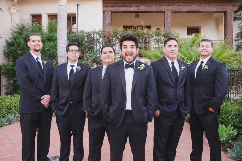 California Groomsmen
Photography: Jasmine Star Photography
Read More:
http://www.insideweddings.com/weddings/spanish-style-ceremony-outdoor-ranch-wedding-reception/504/ Excited groom in bow tie with groomsmen in suits