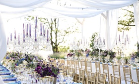 Purple Tapered Candles in Candelabra
Photography: Whiskey %26 Champagne
Read More:
http://www.insideweddings.com/weddings/alfresco-wedding-with-cool-colors-overlooking-the-hills-of-tuscany/1263/ outdoor wedding reception setting with purple tapered candles and crystal candelabra