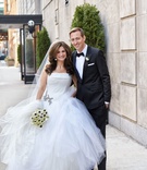 Meredith Katz %26 Joseph Rudas
Photography: KingenSmith
Read More:
http://www.insideweddings.com/weddings/luxe-jewish-wedding-with-personal-details-greenery-chinoiserie/1152/ Chicago wedding bride in vera wang strapless dress layer tulle skirt groom in tuxedo bow tie anemone