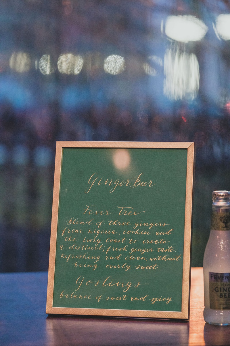 Ginger Beer Menu at Cocktail Bar
Photography: LuxRox
Read More:
http://www.insideweddings.com/weddings/alfresco-inspired-luxurious-hotel-wedding-in-washington-dc/1312/ wedding reception cocktail hour green menu in gold frame gilt calligraphy ginger beer