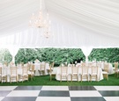 Tented Reception, Checkered Dance Floor, Chandelier