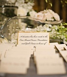 Donation Card Favors
Photography: Gruber Photographers
Read More:
http://www.insideweddings.com/weddings/glamorous-all-white-fall-wedding-in-new-york-city/327/ Gold-rimmed card alerting guests of charity donation