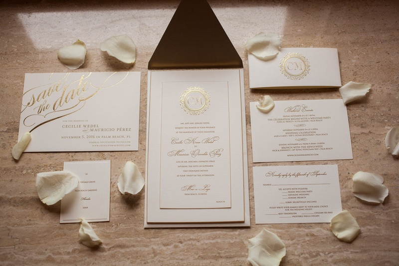 White %26 Gold Foil Invites
Photography: Nancy Cohn Photography
Read More:
http://www.insideweddings.com/weddings/destination-wedding-with-white-gold-color-palette-in-palm-beach/1028/ Wedding invitation white stationery with gold lettering gold foil cursive calligraphy