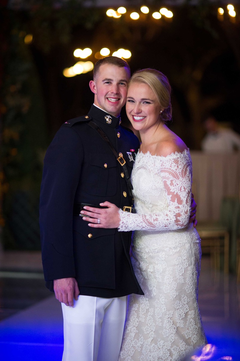 Meredith Muecke %26 Captain Anson Howard
Photography: Chris Bailey Photography
Read More:
http://www.insideweddings.com/weddings/southern-at-home-wedding-inspired-by-father-of-the-bride-in-texas/753/ Bride in off the shoulder long sleeve Isabelle Armstrong wedding dress with military groom