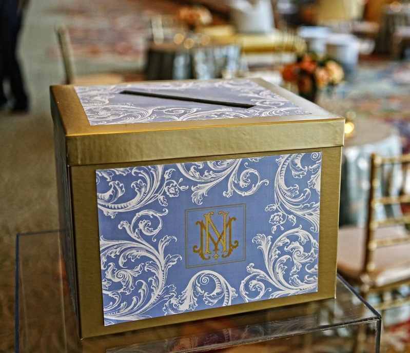 Golden Box
Photography: Tomas Ramos Photographers
Read More:
http://www.insideweddings.com/weddings/houston-indian-wedding-celebration-with-800-person-guest-list/435/ Wedding reception with a golden box with blue and white decoration and couple's monogram