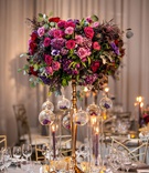Pink %26 Purple Centerpiece on Gold Stand
Photography: Laurie Bailey Photography
Read More:
http://www.insideweddings.com/weddings/wedding-with-rich-romantic-decor-at-luxury-hotel-in-beverly-hills/1349/ tall gold centerpiece with pink purple burgundy flowers greenery glass orbs taper candles