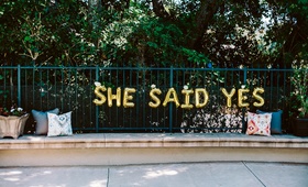 "She Said Yes" Gold Balloons
Photography: Steve Steinhardt
Read More:
http://www.insideweddings.com/weddings/charming-and-romantic-engagement-party-in-the-hollywood-hills/1118/ engagement party inspiration, gold mylar balloon letters "she said yes"