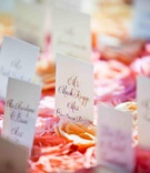 Escort Card Display
Photography: Vallentyne Photography
Read More:
http://www.insideweddings.com/weddings/spring-wedding-at-the-lodge-at-torrey-pines/388/ Rectangular seating cards in bed of roses