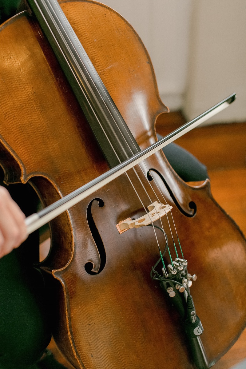 Entertainment Photos Cello and Bow at Wedding Ceremony Inside Weddings