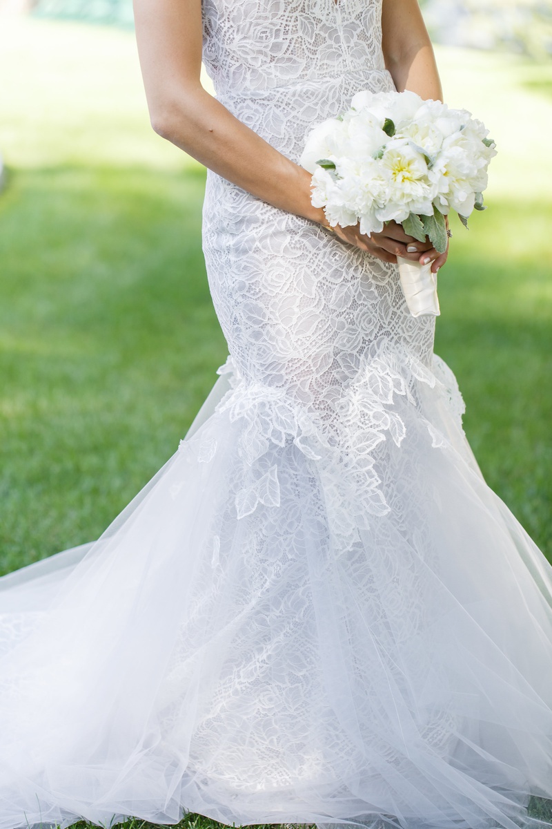 Bouquet of White Peonies
Photography: Amy Anaiz Photography
Read More:
http://www.insideweddings.com/weddings/lakeside-wedding-with-blue-details-in-upstate-new-york/1140/ bride in custom hayley paige wedding dress with bridal bouquet of white peonies