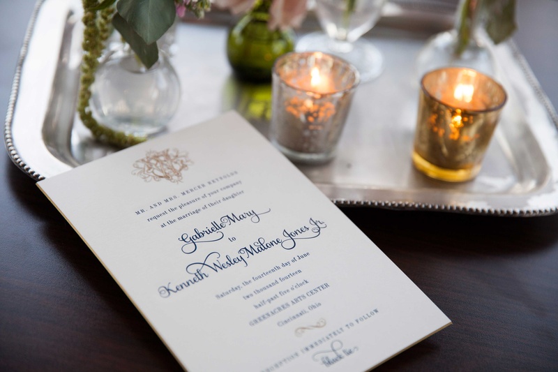 White and Blue Wedding Invitation with Monogram
Photography: Michael Bambino %26 Co.
Read More:
http://www.insideweddings.com/weddings/whimsical-open-air-secret-garden-wedding-with-soft-spring-hues/777/ white wedding invitation with blue calligraphy and a gold monogram