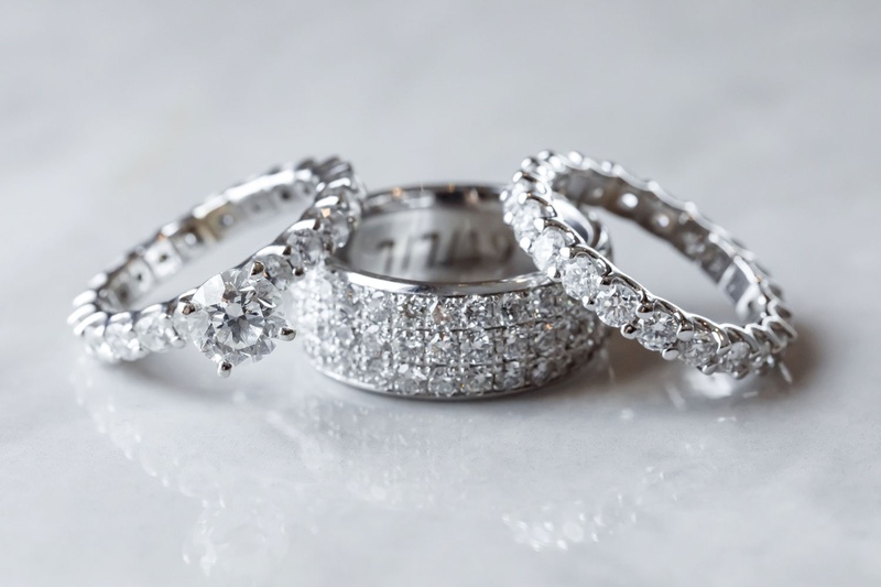Three-Row Men's Band %26 Bride's Rings
Photography: Amy Anaiz Photography
Read More:
http://www.insideweddings.com/weddings/luxurious-royal-inspired-ballroom-real-wedding-at-a-castle-venue/1365/ wedding rings diamond engagement ring and eternity band with men's band three rows of diamonds