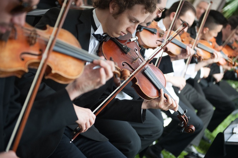 Violinists at Wedding Ceremony
Photography: John Solano Photography
Read More:
http://www.insideweddings.com/weddings/an-opulent-garden-ceremony-ballroom-reception-in-beverly-hills/986/ Group of people playing violin for outdoor wedding ceremony in beverly hills tuxedos strings