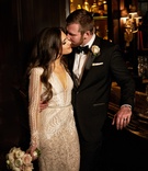 Bride %26 Groom in Hotel Bar
Photography: KingenSmith
Read More:
http://www.insideweddings.com/weddings/an-opulent-spring-wedding-with-timeless-elegant-decor-in-chicago/1007/ Bride in long sleeve Inbal Dror wedding dress with groom in tuxedo bow tie with long brunette hair