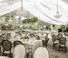 Tented Outdoor Space, Chandeliers, Champagne Hues