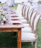 Gold Flatware on Wood Reception Table
Photography: Petula Pea Photography
Read More:
http://www.insideweddings.com/weddings/romantic-outdoor-hawaiian-destination-wedding-with-lilac-details/1221/ wedding reception destination wedding hawaii french upholstered chairs low purple flowers gold forks