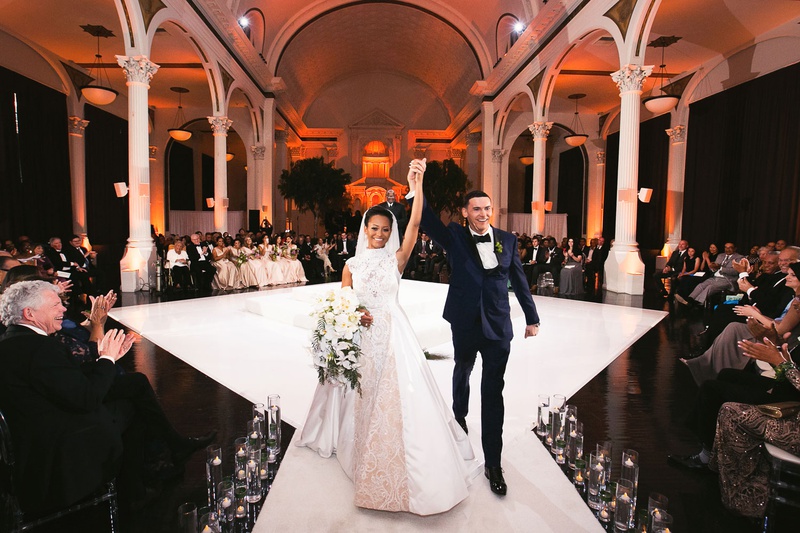 Wedding Guests in the Round
Photography: Callaway Gable
Read More:
http://www.insideweddings.com/weddings/modern-in-the-round-ceremony-whimsical-garden-inspired-reception/1155/ Bride and groom announced husband and wife ceremony seating in the round vibiana columns white stage