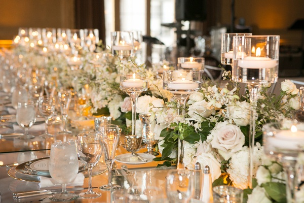 Church Ceremony Elegant Reception With Silver Details Inside