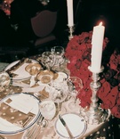 Red %26 Gold Sweetheart Table
Photography: Dalal Photography
Read More:
http://www.insideweddings.com/weddings/winter-wedding-at-the-jonathan-club-in-santa-monica-california/7/ Dinner menus in gold fleur de lis linens