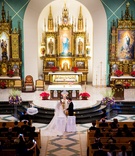 Altar at Traditional Church Ceremony
Photography: Wilson Sarkis Photography %26 Cinematography
Read More:
http://www.insideweddings.com/weddings/classic-church-ceremony-ballroom-reception-with-chic-purple-decor/1072/ Wedding ceremony bride and groom at altar traditional wedding white chairs gold altar arch pews