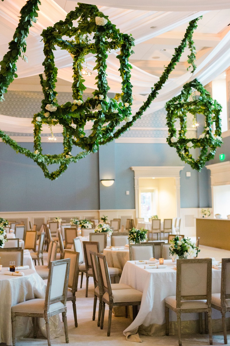 Reception Décor Photos Garlands Adorning Large Chandeliers Inside
