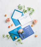 "Come Together" Bridal Shower Invite
Photography: Haley Richter Photography
Read More:
http://www.insideweddings.com/weddings/summer-in-the-city-rooftop-bridal-shower-inspiration-in-new-york/1262/ bridal shower invitation and menu card blue pink flowers cherries white calligraphy modern design
