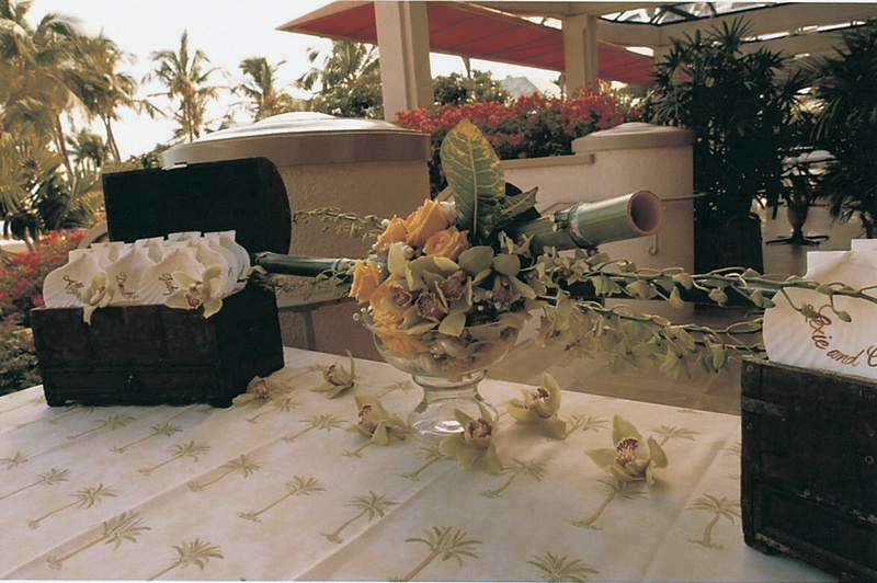 Green and Yellow Table Decor
Photography: David Michael Photography
Read More:
http://www.insideweddings.com/weddings/tropical-seaside-wedding-in-lanai-hawaii/60/ flowers and seashells decorate white table