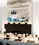 Framed Mirror by Reception Tables
Photography: Abby Jiu Photography
Read More:
http://www.insideweddings.com/weddings/modern-wedding-with-a-black-and-white-palette-in-washington-dc/1236/ modern, chic black and white wedding reception black chairs, white linens, framed mirror