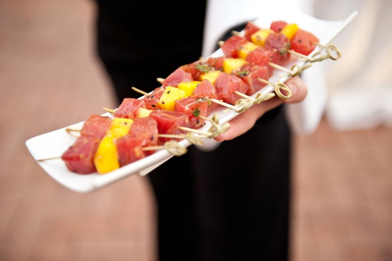 Ahi Tuna Skewers
Photography: Elizabeth Solano
Read More:
http://www.insideweddings.com/weddings/seaside-wedding-at-the-resort-pelican-hill-newport-beach/394/ Tray-passed hors d'oeuvres on white platter
