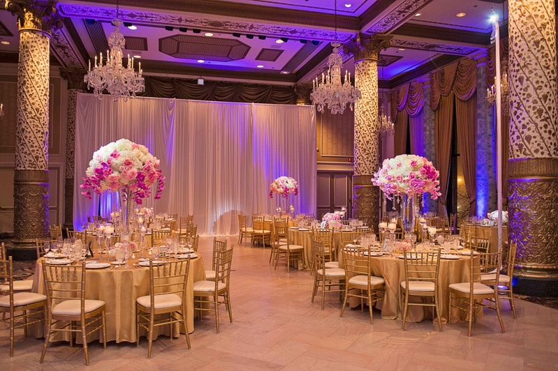 Gilted Reception Space with Purple Lighting
Photography: Carasco Photography
Read More:
http://www.insideweddings.com/weddings/new-york-yankees-infielder-marries-in-opulent-chicago-soiree/764/ the drake hotel gold coast room, opulent reception