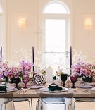 Long Table with Tapered Candles
Photography: Sarah Pudlo %26 Co
Read More:
http://www.insideweddings.com/weddings/inspirational-wedding-shoot-with-bold-color-scheme-unique-details/1207/ edgy alternative wedding inspiration, lavender stock, tapered candles, colorful goblets
