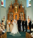 Catholic Wedding Ceremony
Photography: Robert Evans Studios
Read More:
http://www.insideweddings.com/weddings/traditional-catholic-ceremony-romantic-tented-at-home-reception/664/ Bride and groom with wedding party on steps of altar