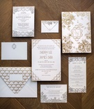 Art Deco-Inspired Invites
Photography: Christian Oth Studio
Read More:
http://www.insideweddings.com/weddings/traditional-chinese-tea-ceremony-glamorous-new-york-city-wedding/884/ White silver and gold wedding invitation suite with Art Deco old New york influences Ceci New York