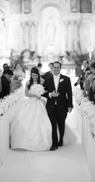 Newlyweds' Ceremony Recessional
Photography: Justin Marantz
Read More:
http://www.insideweddings.com/weddings/unforgettable-miami-wedding-with-acrobats-tiger-cubs-fireworks/437/ Black and white photo of couple walking up aisle