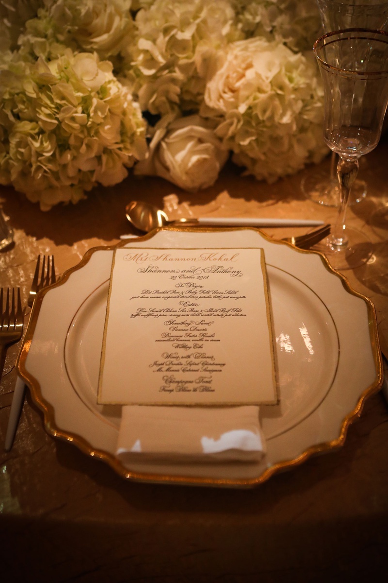 Gold-Border Calligraphy Menu
Photography: Alain Martinez Photography
Read More:
http://www.insideweddings.com/weddings/opulent-luxury-wedding-with-white-gold-color-scheme-in-palm-beach/1375/ wedding reception luxury opulent decor white gold menu card design black calligraphy rose hydrangea