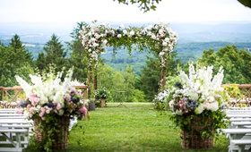 Hudson Valley Wedding Ceremony
Photography: Roey Yohai Studios
Read More:
http://www.insideweddings.com/weddings/romantic-new-york-real-wedding-with-upscale-summer-camp-feel/1327/ outdoor wedding ceremony with view of hudson valley white bench white pink purple flowers greenery
