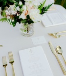 Small Tropical Florals %26 Gold Flatware
Photography: Chris J. Evans Photography
Read More:
http://www.insideweddings.com/weddings/outdoor-winter-ceremony-and-reception-on-the-big-island-in-hawaii/1306/ wedding reception place setting gold flatware fork knife spoon menu with pineapple monogram hawaii
